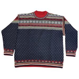 LANDS' END Vintage Blue Fairisle Nordic Wool Long Sleeve Sweater LARGE 14 16